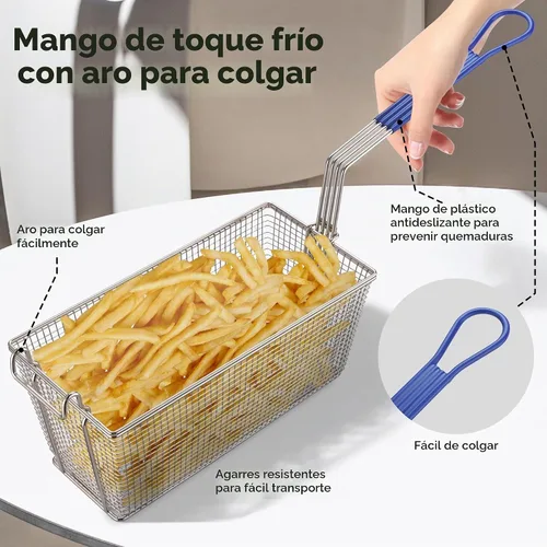 Vista 3 de WeChef - 2 cestas para freidoras profundas con mango antideslizante de 13 x 6 5/16 x 5 7/8 pulgadas
