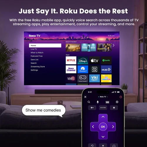Vista 6 de HAPPRUN Mini proyector inteligente Roku TV con WiFi y Bluetooth