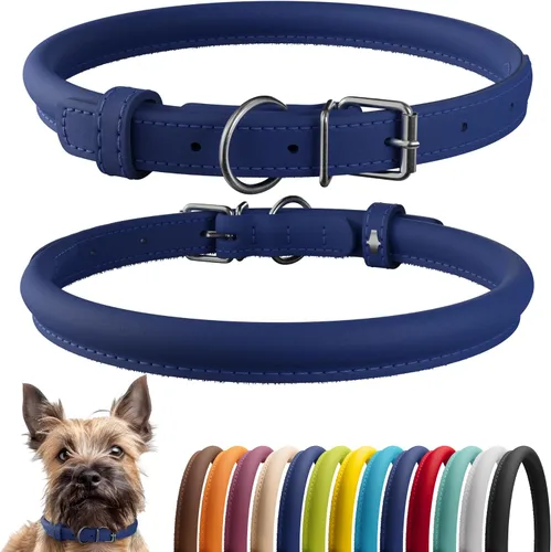 Vista 40 de CollarDirect - Collar de cuero enrollado para perro, collar redondo acolchado suave para cachorro, collar de cuero auténtico hecho a mano
