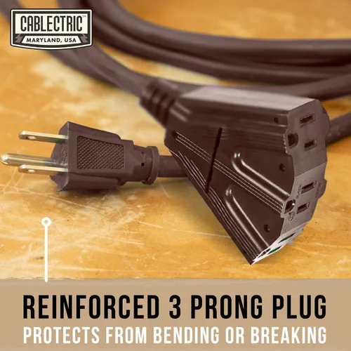 Vista 6 de Cable de extensión marrón de 6 pies con 3 tomas de corriente eléctrica, cable SJTW resistente 16/3 con enchufe de 3 clavijas para seguridad, 13