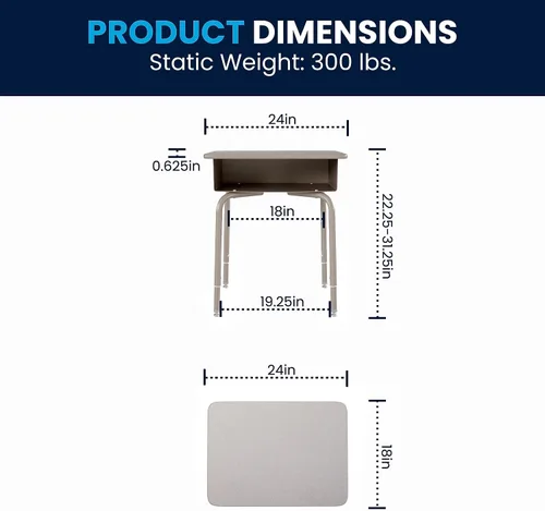 Vista 3 de Flash Furniture Billie - Escritorio para estudiantes – Escritorio escolar de granito gris – Marco de metal plateado – 24 pulgadas de ancho x 18