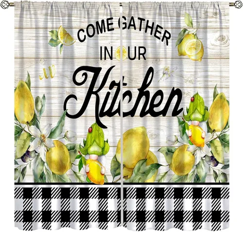 Vista 31 de Cortinas de chef para ventana, juego de 2 paneles para dormitorio y sala de estar, 42 x 45 pulgadas, a cuadros, cortinas temáticas de cocina