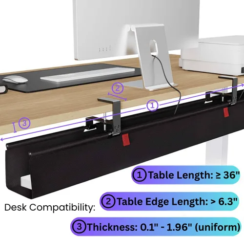 Vista 7 de Bandeja de organización de cables para debajo del escritorio, organizador de cables grande sin taladrar de 36 pulgadas con tela Oxford fácil