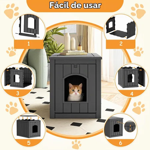 Vista 7 de VIXZEN Casa para gatos al aire libre resistente a la intemperie, diseño de mesa auxiliar multifuncional, casas para gatos con garra para gatos al
