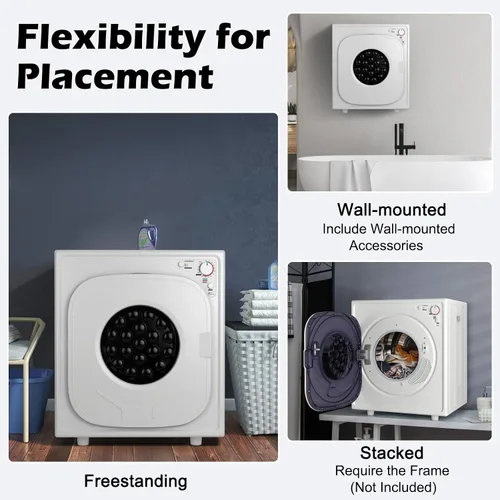 Vista 8 de Secadora portátil de acero inoxidable con panel táctil, 2 modos, 4 programas de secado y ventilación de escape ajustable, 13.2 libras, carga