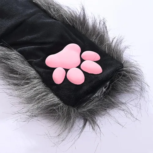 Vista 5 de Lindos guantes de pata de gato, Kawaii Cat Cosplay Kawaii Soft 3D Toes Frijoles sin dedos de gato garra pata pata Pad Sleeve