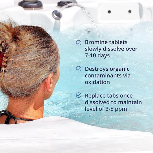 Vista 3 de Tabletas de bromo para spa, bañera de hidromasaje y piscina, 1.5 libras, fabricadas en Estados Unidos, tabletas de bromo de disolución lenta HTS