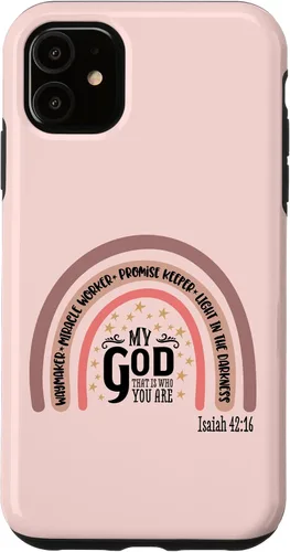 Vista 8 de Funda motivacional para iPhone 13 Pro Max Waymaker Boho Rainbow con versículo bíblico