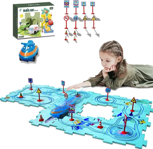 Vista 14 de Regalo de Cumpleaños para Niño de 4 Años, Set de Pista de Carros Rompecabezas para Niños con Mapa de Carretera, Set de Juego de Carros de Pista