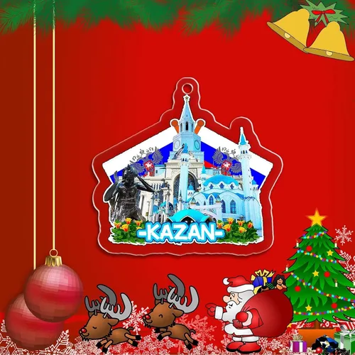 Vista 2 de Adorno navideño de Rusia Kazán, acrílico transparente, decoración de árbol de doble cara, colgante de recuerdo de viaje, colección turística