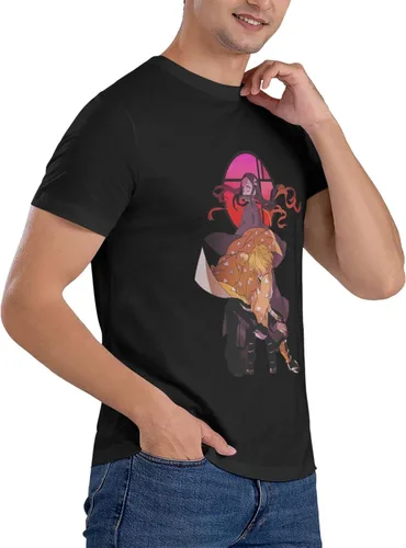 Vista 5 de HOMRAA Camiseta de algodón para hombre, manga corta, color negro