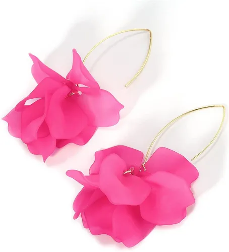 Vista 5 de KELMALL Aretes de aro de flores, aretes bohemios de gran tamaño con pétalos florales para mujer