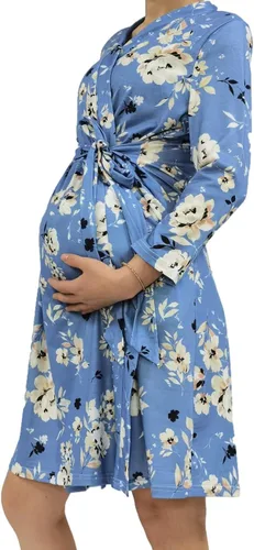 Vista 3 de SUFEINI Conjunto de manta con bata de mamá a juego, bata de maternidad para enfermería, hospital, parto, bata de embarazo, ropa de descanso
