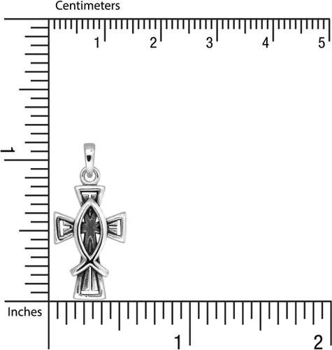 Vista 3 de WithLoveSilver - Colgante de plata de ley 925 con diseño de pez Ichthus en cruz, Plata esterlina