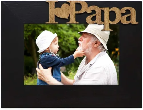 Vista 2 de Isaac Jacobs Marco de fotos de madera negra con texto "I Love Papa" / I Heart Papa, 10x15 cm, regalo de fotos para papá, abuelo, familia, para mesa