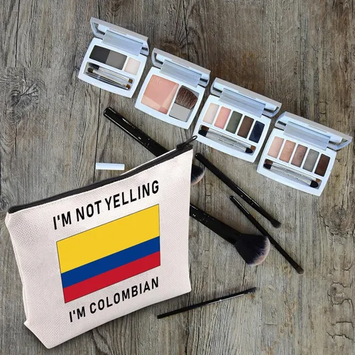 Vista 9 de LEVLO Divertidas bolsas de cosméticos con la bandera de Colombia, recuerdos, no estoy gritando, soy colombiano, bolsas de maquillaje con la bandera