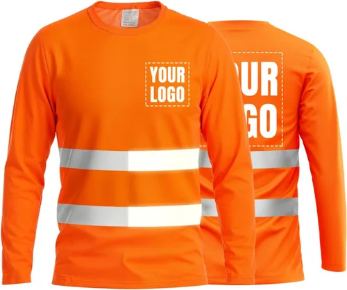 Vista 47 de La alta visibilidad reflexiva de las camisetas de la seguridad del logotipo de encargo Hola Vis de Verde neón - Estilo 8