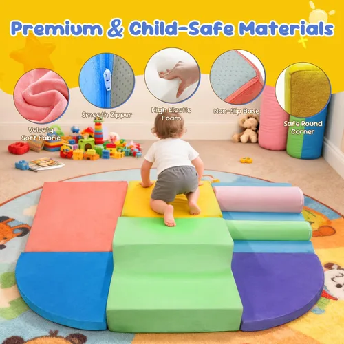 Vista 6 de Teckid Juguetes de escalada para niños pequeños, juego de 8 piezas de bloques de espuma suave para interiores, gateo seguro, escalada