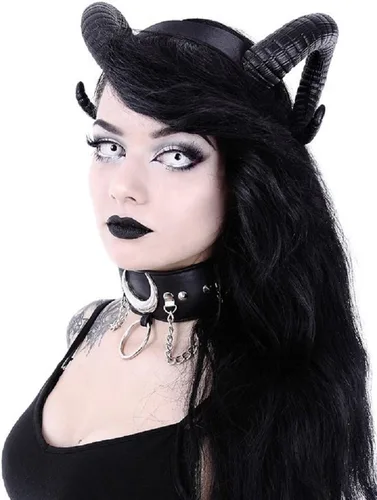 Vista 2 de Restyle - Diadema gótica siniestra, tocado Nugoth Ram Satan Horns, Negro