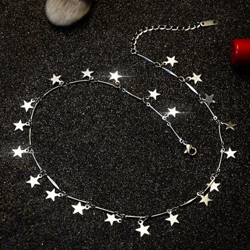 Vista 3 de Jude Jewelers Gargantilla delicada de acero inoxidable con estrellas de la suerte Plateado