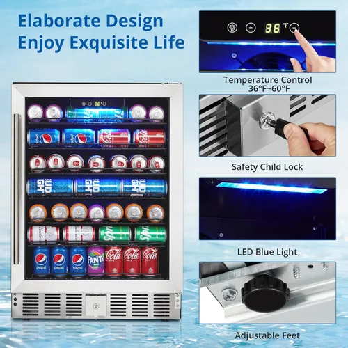 Vista 3 de Towallmark Refrigerador de bebidas, refrigerador de bebidas de 5.1 pies cúbicos Capacidad de 166 latas, enfriador de bebidas pequeño con compresor