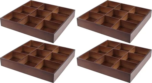 Vista 11 de FUNSUEI Bandeja de madera de 3 compartimentos múltiples, bandeja de madera para servir con 20 secciones, organizador de cajones de madera, caja