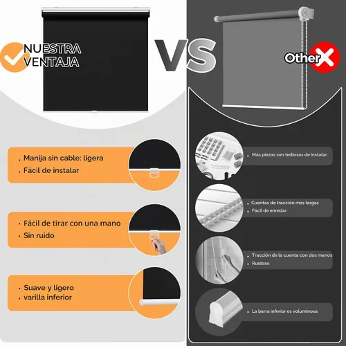 Vista 6 de Persianas enrollables opacas sin cordón para oscurecer la habitación, con sistema de resorte, protección UV, persianas de puerta, para hogar y Negro