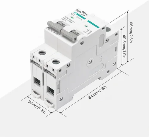 Vista 2 de Disyuntor de 2P DC 6A 500V, interruptor de desconexión solar de montaje en carril DIN para sistema fotovoltaico, batería, inversor, RV y panel