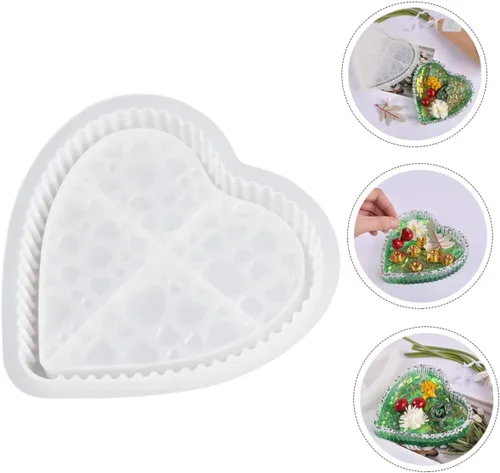 Vista 2 de COLLBATH Moldes de silicona para placa de corazón, posavasos Moldes de silicona, cuenco de corazón, recipientes de almacenamiento de silicona, molde