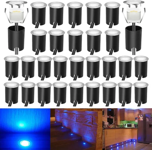 Vista 28 de Kits de luces LED empotrables para cubierta con carcasa protectora, iluminación LED de paisaje al aire libre IP67 impermeable, CC 12 V de bajo Azul