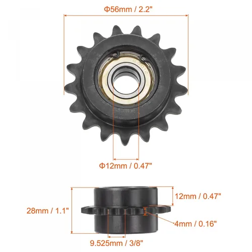 Vista 2 de uxcell Piñón tensor de cadena #35, diámetro de 0.472 in, tensor de 17 dientes de paso de 3/8 pulgadas, acero al carbono C45 con acabado de óxido