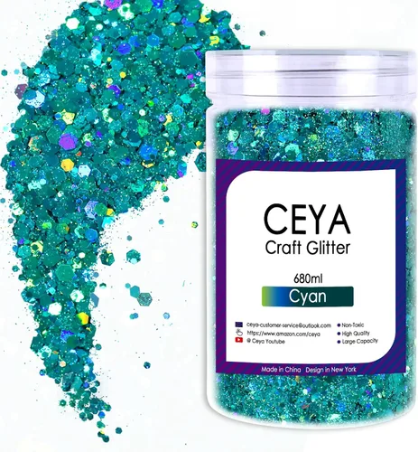 Vista 13 de Ceya Brillantina gruesa holográfica, 1 libra/16 onzas, oro diamante a granel, purpurina mixta gruesa y fina embotellada con lentejuelas metálicas