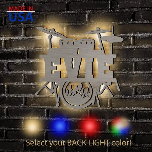 Vista 2 de Letrero de luz nocturna LED único personalizado para colgar en la pared, personalizado con nombre para baterista, músico o profesor de música
