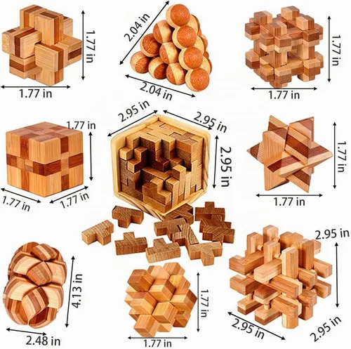 Vista 7 de Paquete de 18 Rompecabezas de Madera para el Cerebro Juguetes para Aliviar el Estrés Rompecabezas de Rebaba de Madera Rompecabezas para el Cerebro