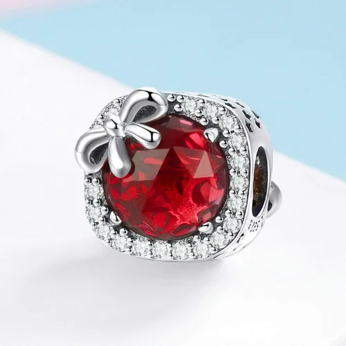 Vista 3 de Abalorio de piedra natal apto para pulseras Pandora con lazo de cumpleaños de cristal para pulsera y collar