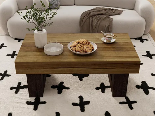 Vista 5 de Mesa de centro de granja, mesas centrales rectangulares de madera de 42 pulgadas con base gruesa, modernos muebles de té de cóctel bajos para sala