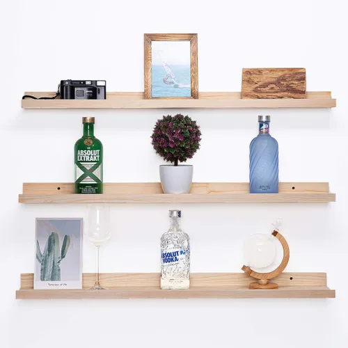 Vista 13 de AZSKY Juego de 3 estantes flotantes para pared, estantes de 24 pulgadas con labio, estante grande para libros de guardería, estantería