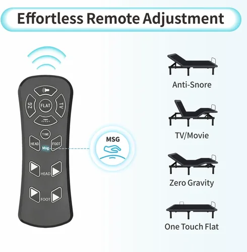 Vista 2 de Vipbear Base de cama ajustable individual XL, marco de cama de masaje doble cabezal y reposapiés, cama eléctrica con control remoto inalámbrico