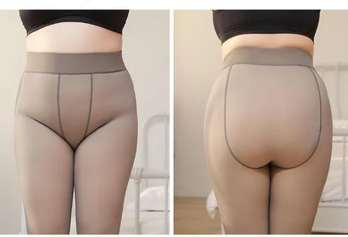 Vista 6 de Medias cálidas de talla grande para mujer, con forro polar cálido, color piel, pantimedias térmicas coquetas, leggings transparentes