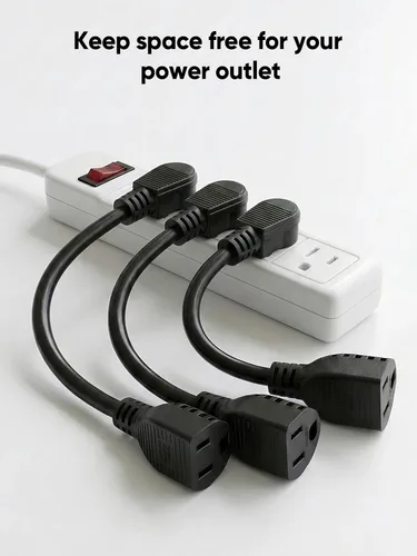Vista 7 de CableCreation 1FT 16AWG Angle Power Extension Cord NEMA 5-15P to NEMA 5-15R