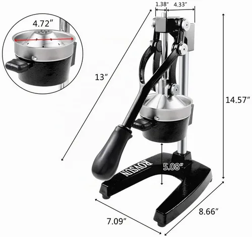 Vista 4 de Rovsun - Exprimidor de cítricos manual para uso comercial, para exprimir jugo de frutas, cítricos, naranja, limón y granada, Negro