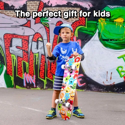Vista 2 de Patinetas para principiantes, niños, niñas y adultos, 31 x 8 pulgadas, 7 capas de arce, cóncavo de doble patada, fascinante fresco, sólido y duradero