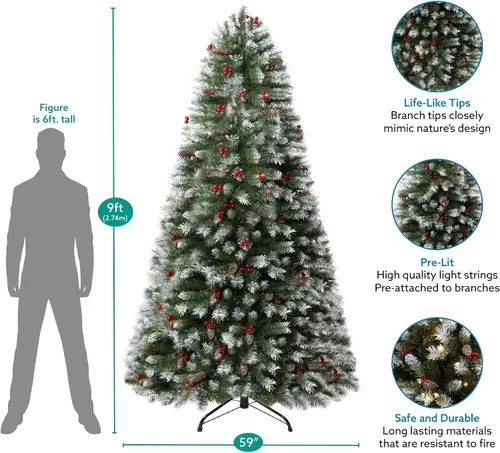 Vista 10 de Naomi Home - Árbol de Navidad realista preiluminado de 6.5 pies, 400 luces Con bisagras