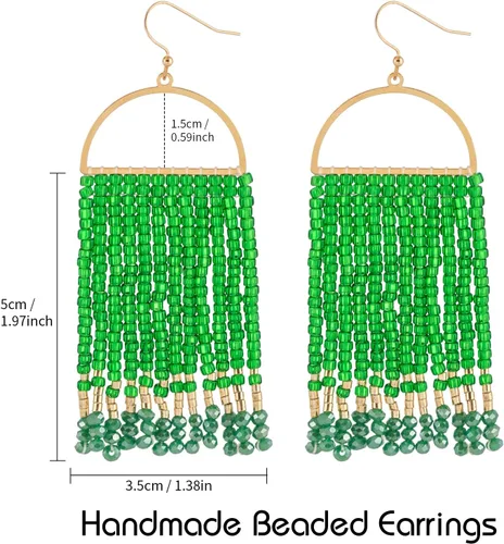 Vista 6 de Aretes colgantes bohemios con cuentas, hechos a mano, aretes de borla con cuentas para mujer