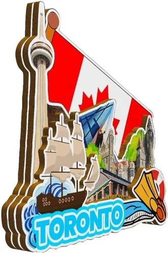 Vista 2 de Imán de madera para nevera de Toronto Ontario, Canadá, Monumentos 3D, recuerdos coleccionables, decoración hecha a mano -2212