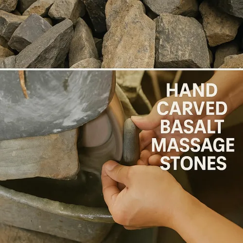 Vista 6 de Piedras de masaje caliente de alta calidad, juego de 4 piedras de basalto XXL grandes para terapia de spa, relajación y alivio muscular de tejido