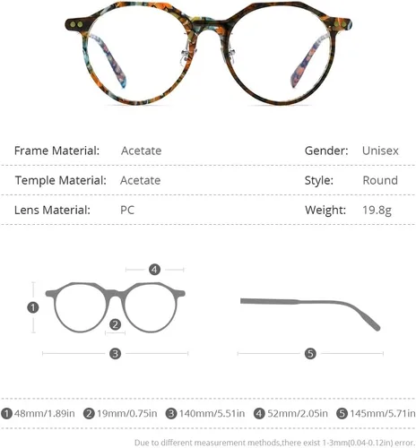 Vista 3 de HEPIDEM Gafas de acetato para hombre, estilo vintage, retro, polígono, redondas, miopía, montura óptica (9185, verde, multicolor, 49), Varios