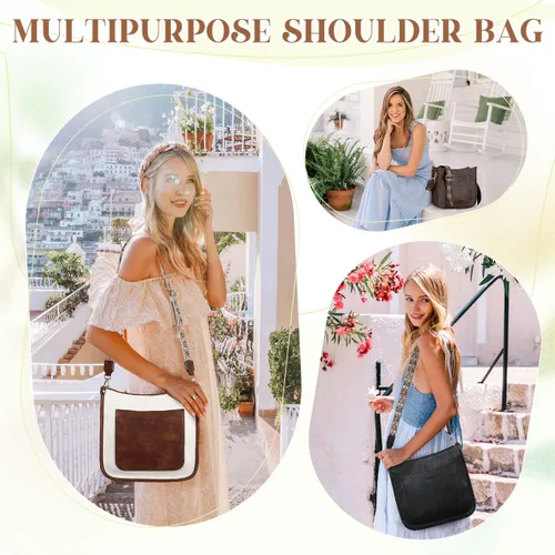 Vista 6 de RAVUO Bolsos cruzados para mujer, bolso de hombro de cuero vegano a la moda con 2 correas ajustables