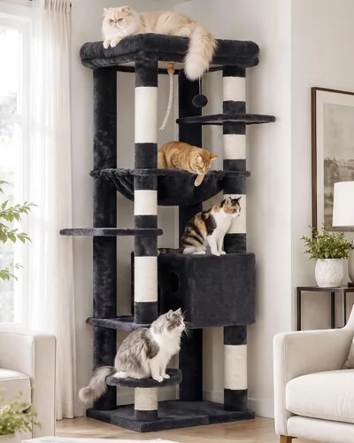 Vista 12 de Heybly Árbol para Gatos para Gatos Grandes de 20 libras de Servicio Pesado, Torre para Gatos XXL de 60 pulgadas para Gatos de Interior, Condominio