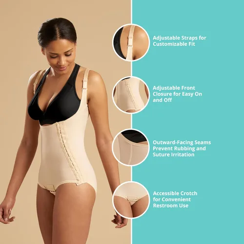Vista 3 de MARENA SFBHA Faja de Compresión Posquirúrgica de Recuperación de Longitud de Braguita, Espalda Alta - Longitud de Bikini Ajustable